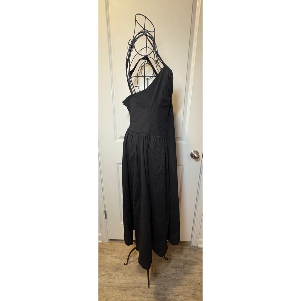 Free People Black Cotton Midi Dress Square Neck Smocked Back Pockets -XL - Picture 4 of 8